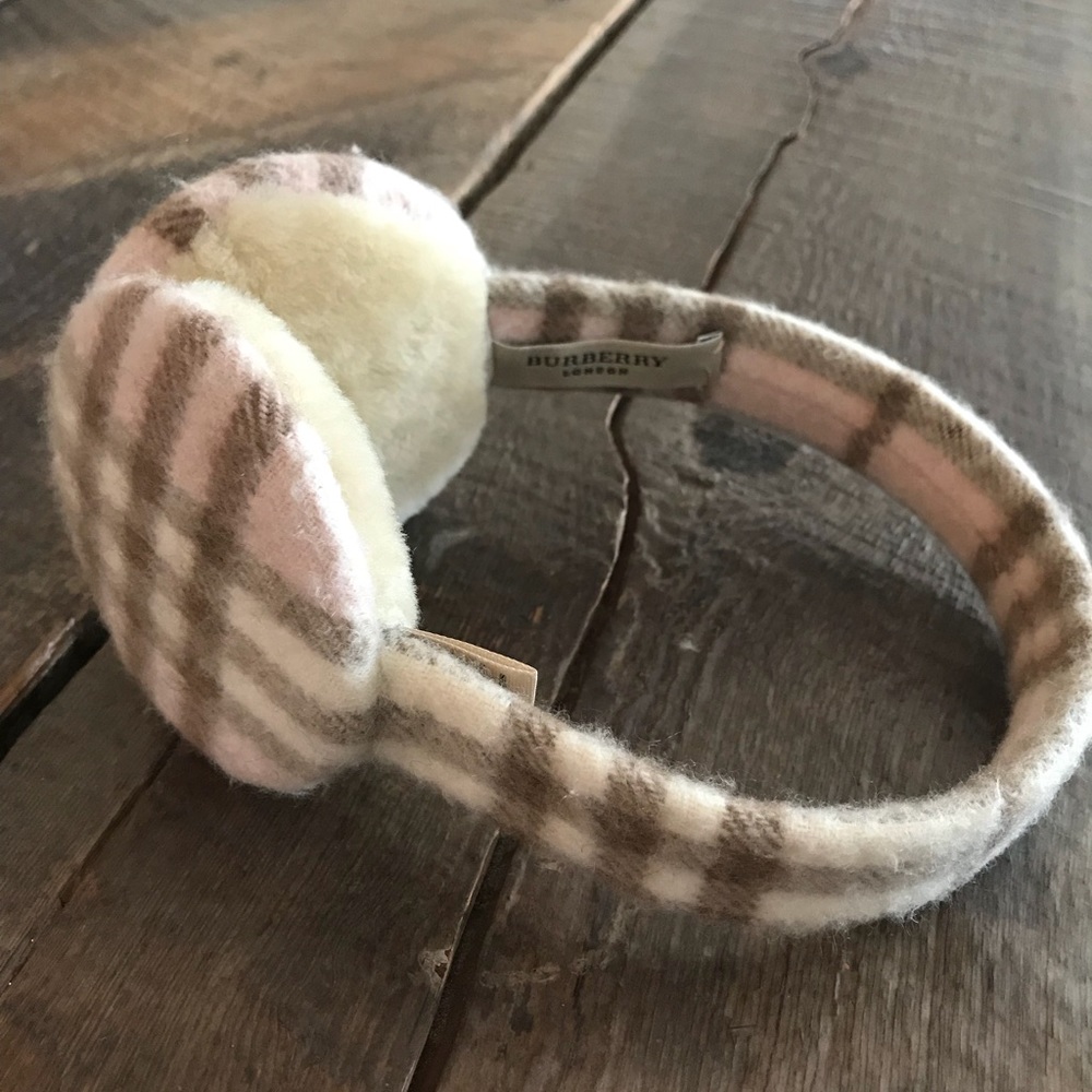 Burberry Cashmere Earmuffs Pink Check Authentic